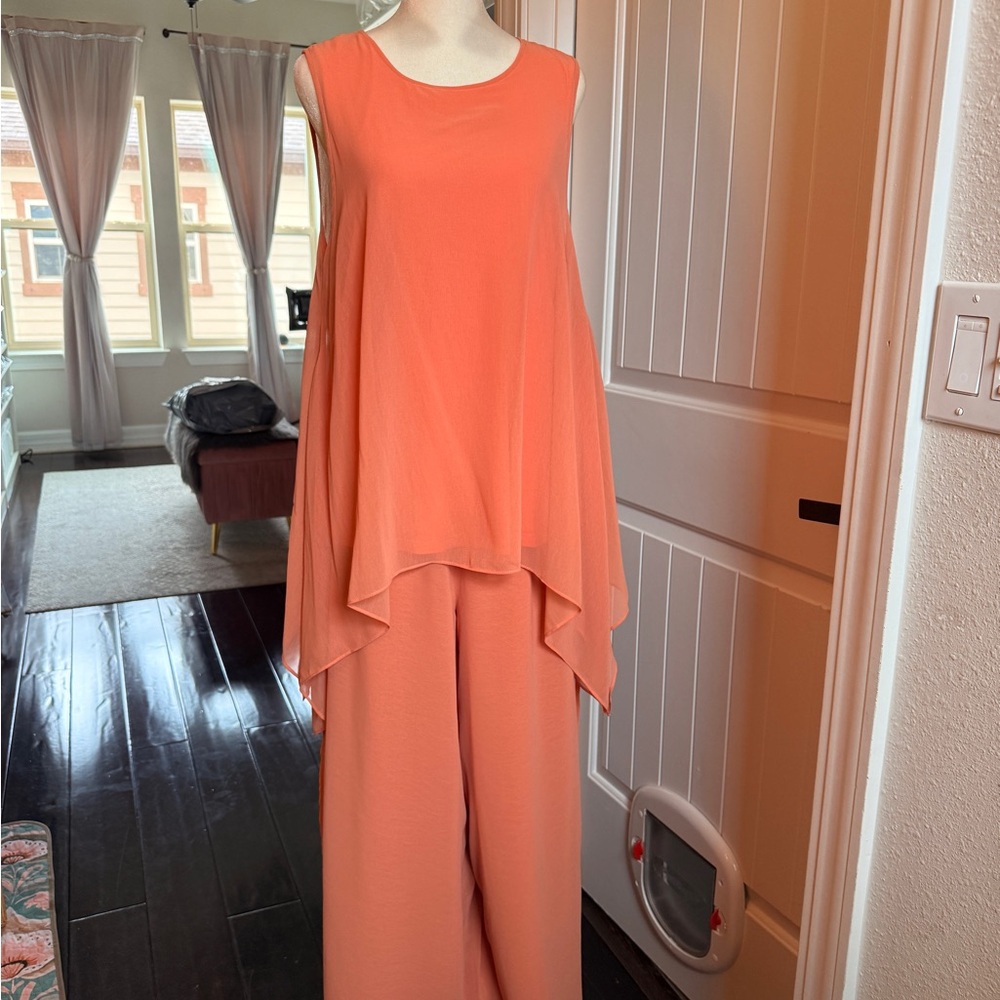 MarlaWynne Sleeveless Coral Chiffon Tank and Pant Set